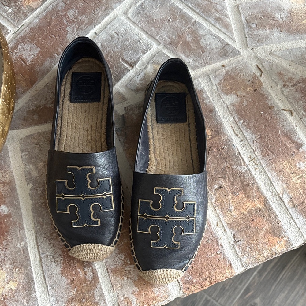 Tory Burch Blue and Tan Espadrilles
